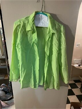 Vintage 90s Epogee Lightweight Lime Green Sheer Button-Front Blouse